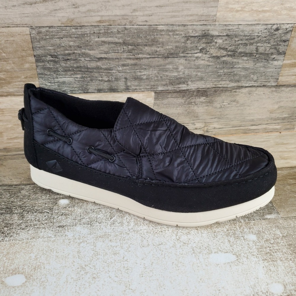 Sperry Moc Sider Mens Shoes Sz 10.5 M Black Nylon Quilted Slip On Round Toe
